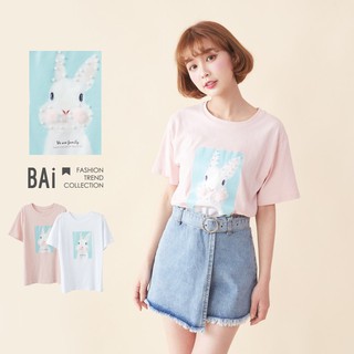 BAI e-shop-全新-T恤珍珠釘小白兔相片印圖短袖上衣