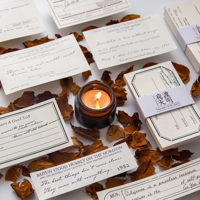 ᴍʏ ᴅʀᴀᴡᴇʀ.10張 詩人記憶系列 長方形便條紙 英文草寫 復古風格便條紙 手帳裝飾素材 打字機字體 蠟燭裝飾