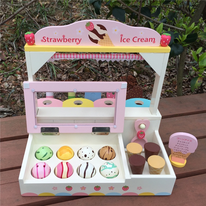 【關注領券】木製草莓仿真冰淇淋台雪糕架女孩過家家兒童磁性玩具生日禮物 4nIt