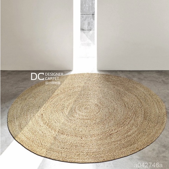 設計師圓形地毯 蘆葦手工編織地毯 北歐客廳地毯 書房衣帽間毛毯 亞麻水草藤編地墊