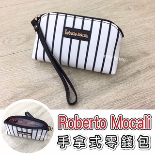 POKER📣(免運-專櫃品牌) Roberto Mocali 諾貝兔 黑白條紋款 大容量零錢包 手拿包 卡包 錢包 皮夾