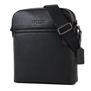 COACH 男款 荔枝紋前拉鍊真皮斜揹包-黑色【美國正品 現貨】