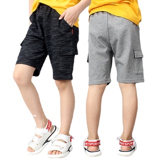 Soffny (4-16Y) 男孩休閒短褲褲子柔軟的棉質兒童 Tr 膝蓋長度彈性寬鬆兒童純色褲子男孩服裝