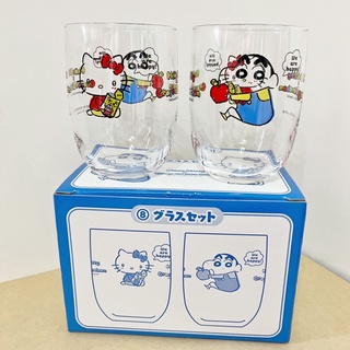【全新未使用】蠟筆小新 x Hello Kitty 一番賞 玻璃對杯