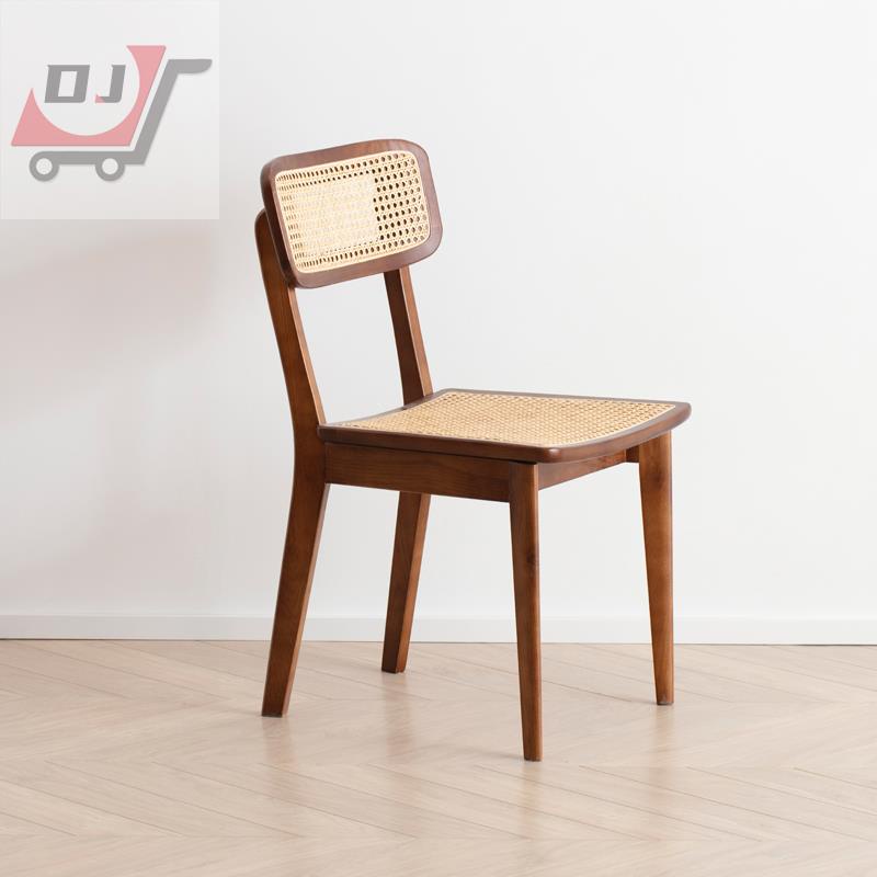 實木家具▫詫寂風藤椅 藤編餐凳靠背椅子ins風民宿椅日式北歐風格設計師餐椅