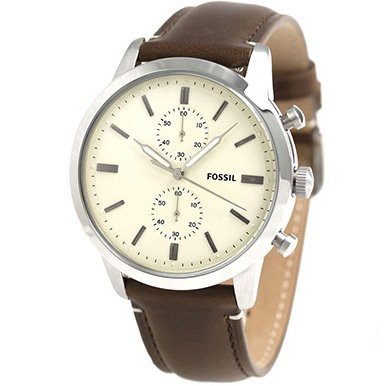 FOSSIL FS5350 手錶 45mm TOWNSMAN 奶油色面盤 計時腕錶 咖啡皮錶帶 男錶女錶