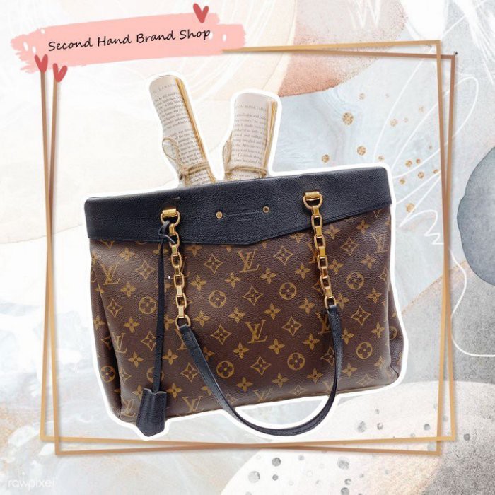 二手旗艦 LOUIS VUITTON LV 字紋 拼接 三夾層 金鍊 手提 雙肩包 (中友店) 15802