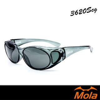 MOLA摩拉近視包覆式偏光太陽眼鏡套鏡 UV400 小臉 男女 灰片 灰框 3620Scg