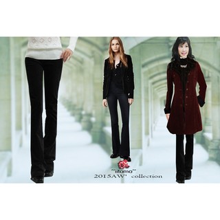 FASHION STAR*iitomoMIT~冬臺製獨家熱賣~幸運星口袋~保暖彈性棉絨極瘦超腿長黑色小小喇叭褲XS~EL