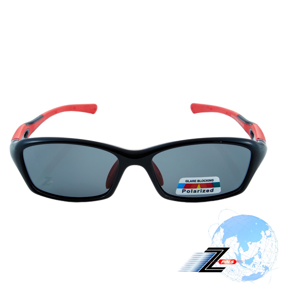 【Z-POLS】大兒童專用高規TR90輕量彈性黑紅配色 Polarized寶麗來抗UV400偏光太陽眼鏡(鼻墊可調設計)