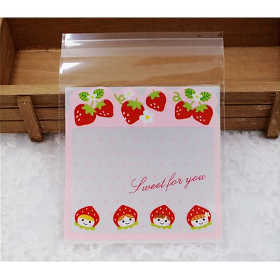 草莓禮品包裝袋10×10自黏袋100入裝/烘焙包裝袋/餅乾袋/禮物袋