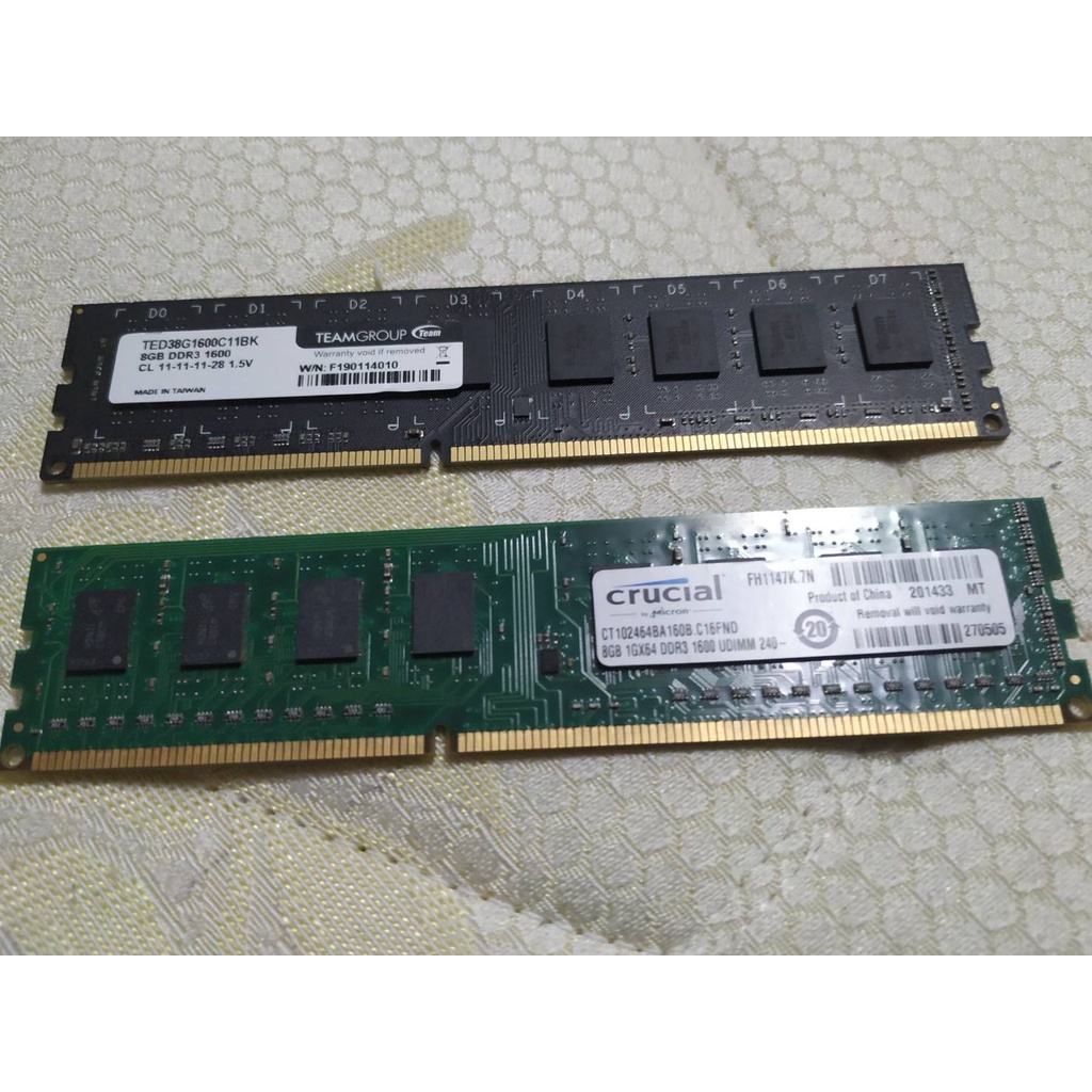 DDR3 1600 8G*2 美光、十銓 各一 二手