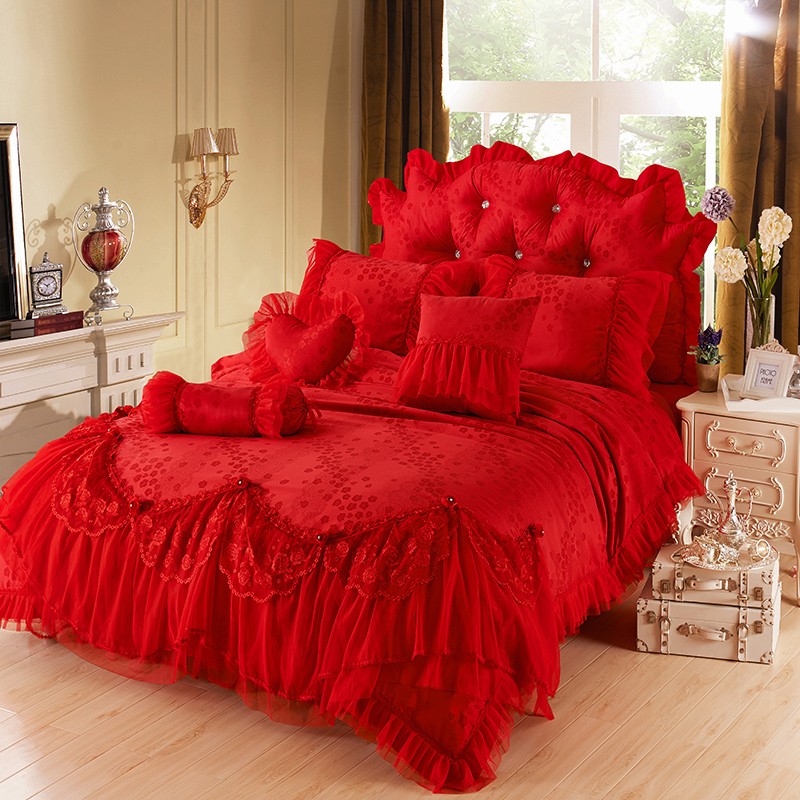 雙人床罩 結婚床罩 蕾絲床罩 心戀花園紅 公主床罩 床裙組 紅色床罩