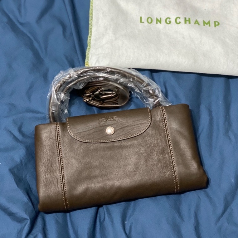 【原廠精品專賣】法國 LONGCHAMP Le Pliage Cuir 大款小羊皮包 摺疊包 L 咖啡色