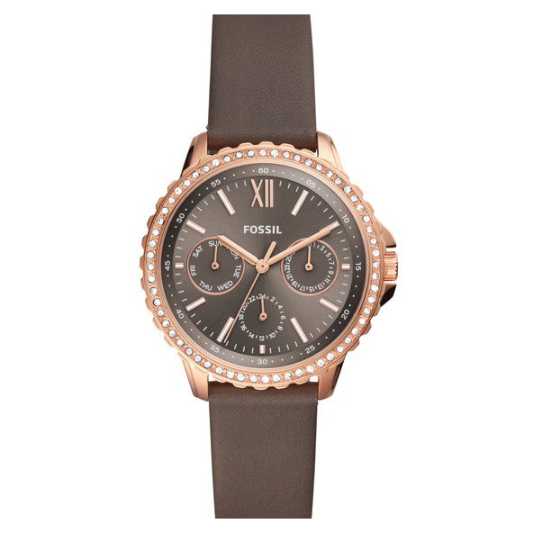 FOSSIL  Izzy 氣質  水鑽玫瑰金三眼皮革女錶 ES4889 【 Watch On-line Store 】