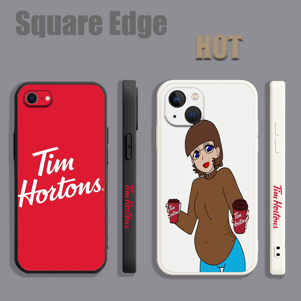 Tim Hortons 咖啡女孩標誌紅色 GQL14 適用於 iPhone 14 Pro Max Plus 手機殼方形邊