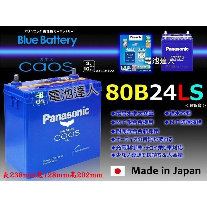 新莊【電池達人】80B24LS 日本國際牌 汽車 電池 CIVIC CRV H-RV YARIS ALTIS WISH