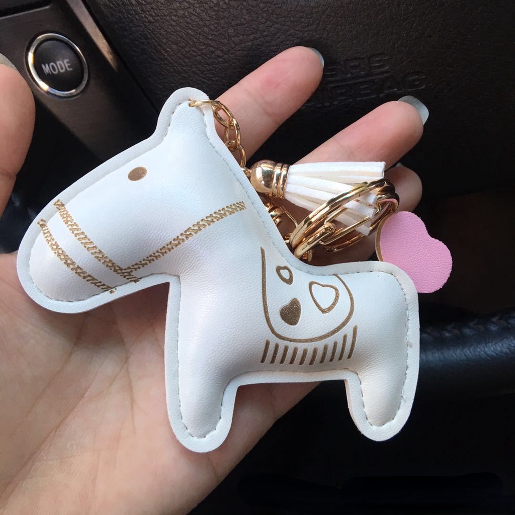 Pu皮愛心小馬挂件汽車鑰匙圈鑰匙扣鏈條禮包挂件配件挂件摩托車鑰匙扣