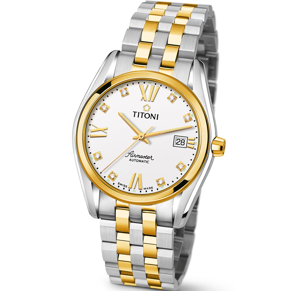 TITONI 梅花錶 男 空中霸王系列 白面金框鋼帶自動機械腕錶(83909SY-063)