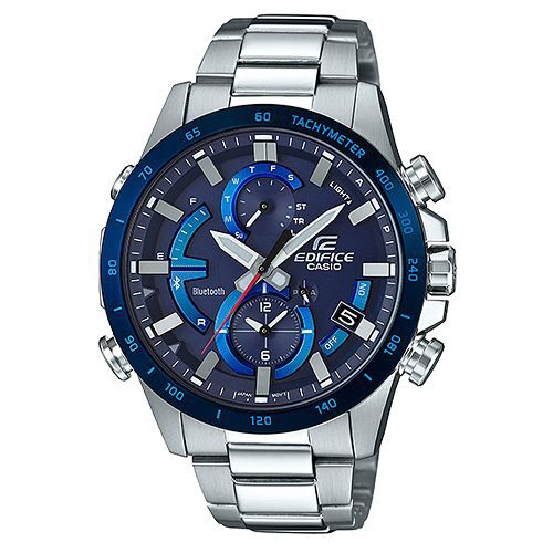 【CASIO】EDIFICE 夜行騎士計速藍牙太陽能不鏽鋼錶-藍(EQB-900DB-2A)正版宏崑公司貨