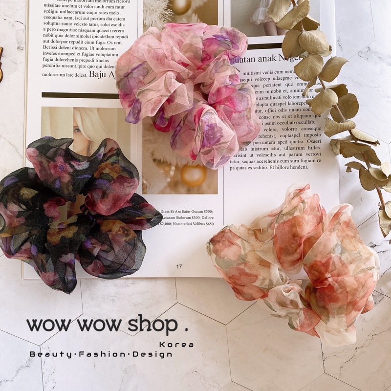 韓國首爾正韓 現貨 氣質小碎花雪紡紗大腸圈髮束時尚透明蕾絲小腸圈髮圈質感花朵髮飾wow Wow Shop 蝦皮購物