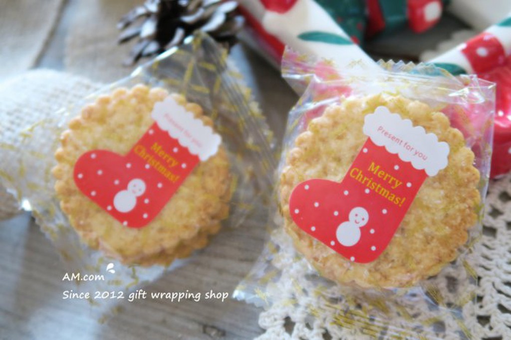 AM好時光【J124】聖誕襪 雪人 封口貼紙 9枚❤耶誕節 西點餐盒 手工餅乾 opp 包裝袋 交換禮物 派對 甜點裝飾