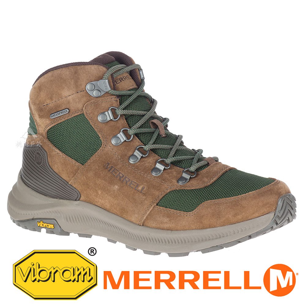 【MERRELL 美國】ONTARIO 85 MESH MID 男防水中筒健行鞋『咖啡/深綠』500153