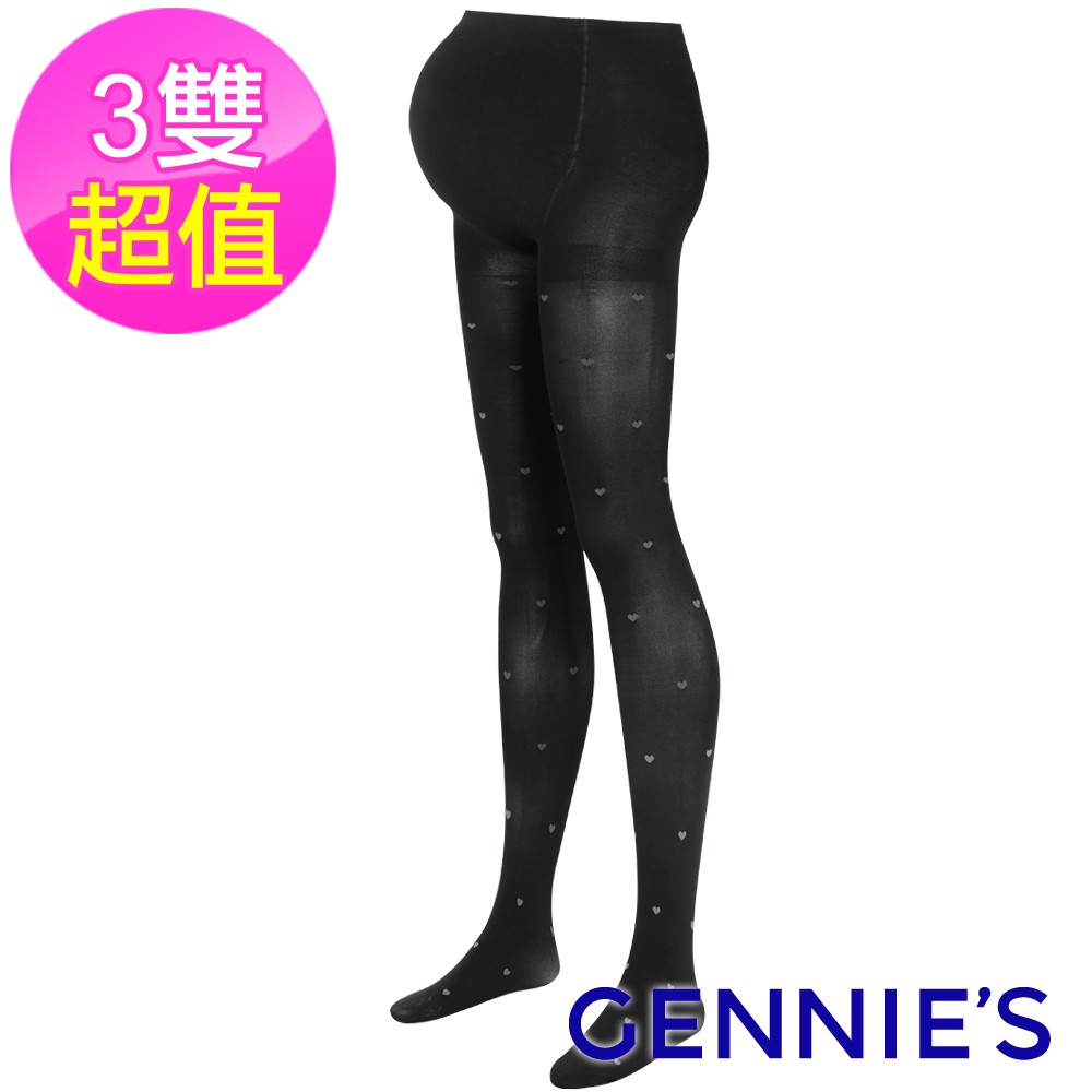 【Gennies 奇妮】愛心緹花彈性褲襪-3入組(GM73)