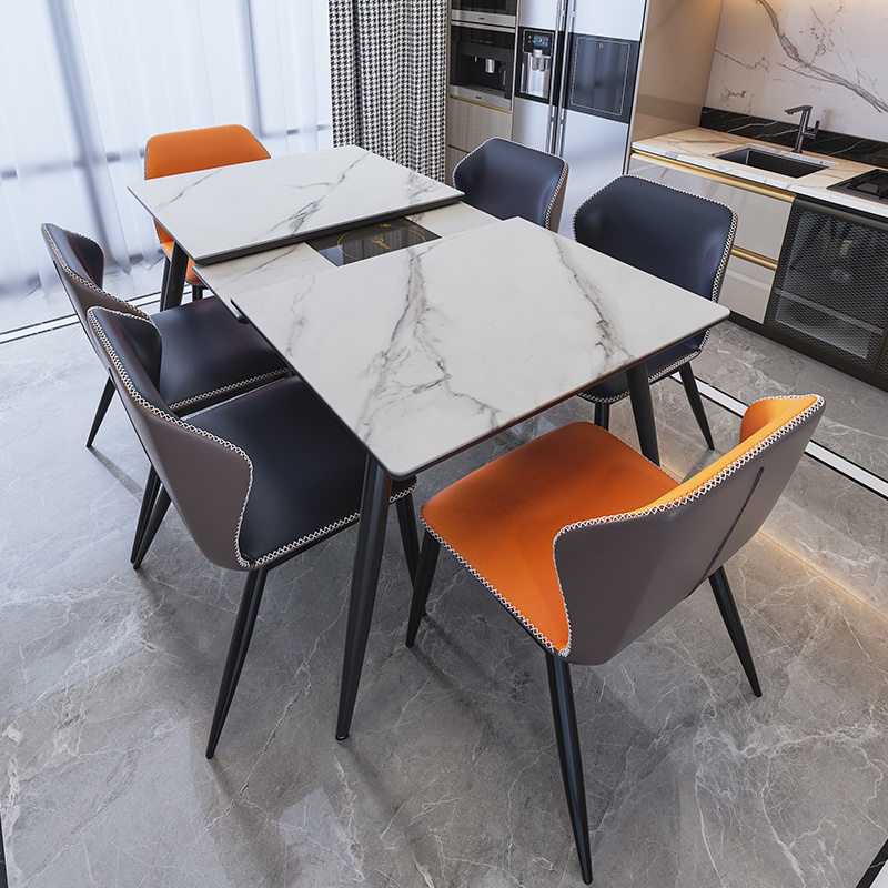【台發家具行】伸缩岩板餐桌椅组合家用小户型现代简约折叠带电磁炉长方形桌子