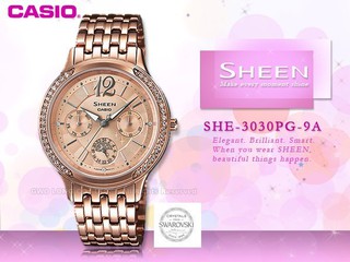 CASIO SHE-3030PG-9A 女錶 指針錶 不鏽鋼錶帶 防水 星期 SHE-3030PG 國隆手錶專賣店