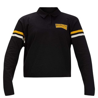 HURLEY｜女 COLLEGIATE CROP LS POLO BLACK 長袖TEE