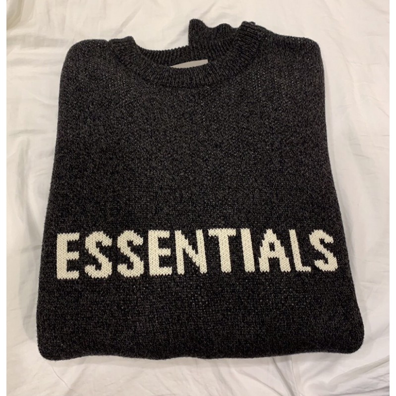 加拿大🇨🇦購入❗️ Essentials Fear of God knit 黑色長袖圓領毛衣針織大學T黑底白字 fog