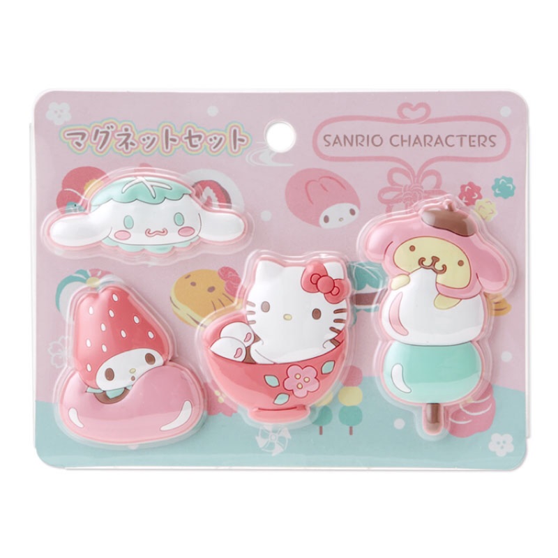【PINK】 Hello Kitty美樂蒂大耳狗布丁狗和果子磁鐵4入組（春和菓子）