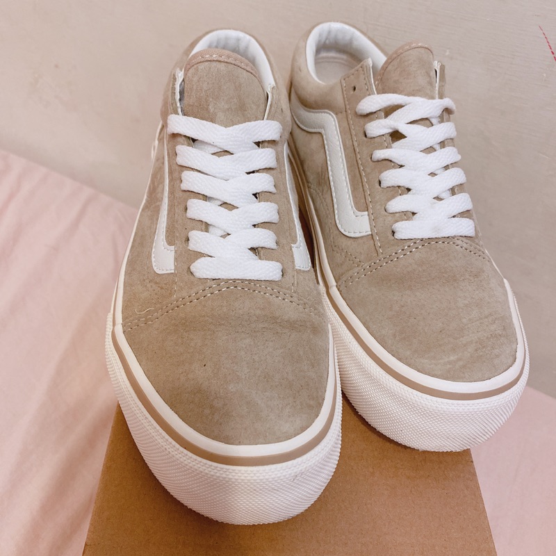 Vans Old Skool 厚底 24號 增高 麂皮 奶茶 奶茶色 大地色 低筒 綁帶 卡其 咖啡