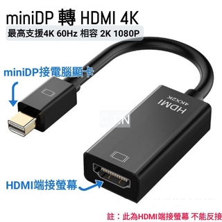 miniDP 轉 HDMI 4K / mini DisplayPort轉HDMI 4K 轉接頭 轉換器