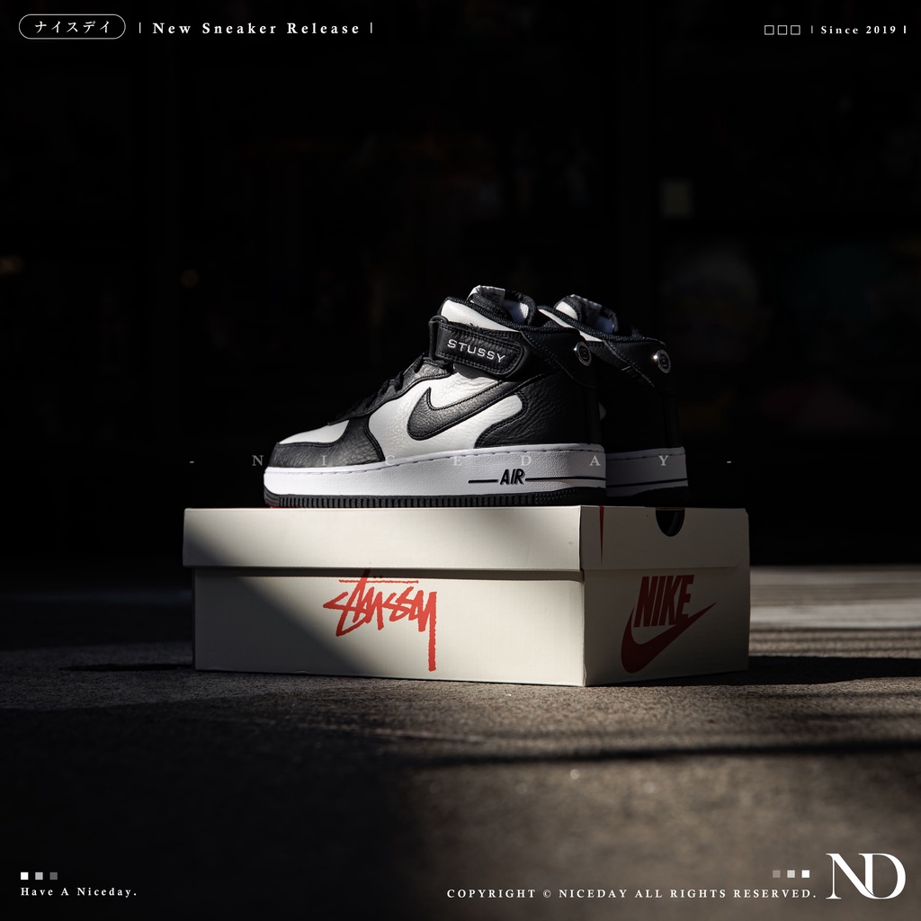 NICEDAY 現貨 STUSSY x Nike Air Force 1 Mid 熊貓 黑白 DJ7840-002