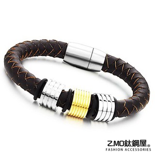 中性手環 Z.MO鈦鋼屋 鈦鋼真皮手環 編織皮手環 復古手環2色 陽光男孩手鍊 白鋼手環 情人節禮物【CKLS693】
