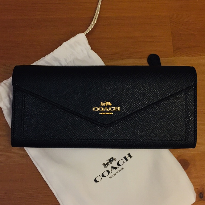 Coach信封長夾黑色 全新 附吊牌 防塵袋 蝦皮購物