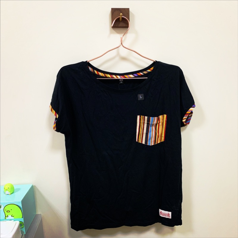 5折價出售）全新UNIQLO Les Toiles Du Soleil 條紋口袋T恤黑色L | 蝦皮購物