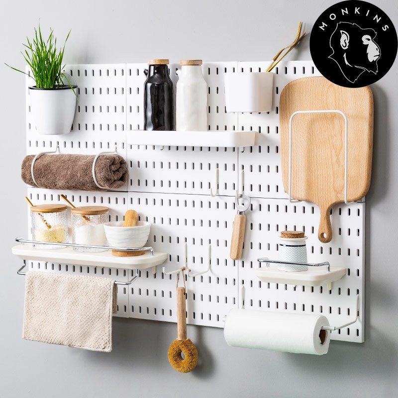 Monkins 優品 洞洞板免打孔置物架收納牆上掛墻置物架免打孔塑料洞洞板廚房浴室收納架玄關壁掛展示架