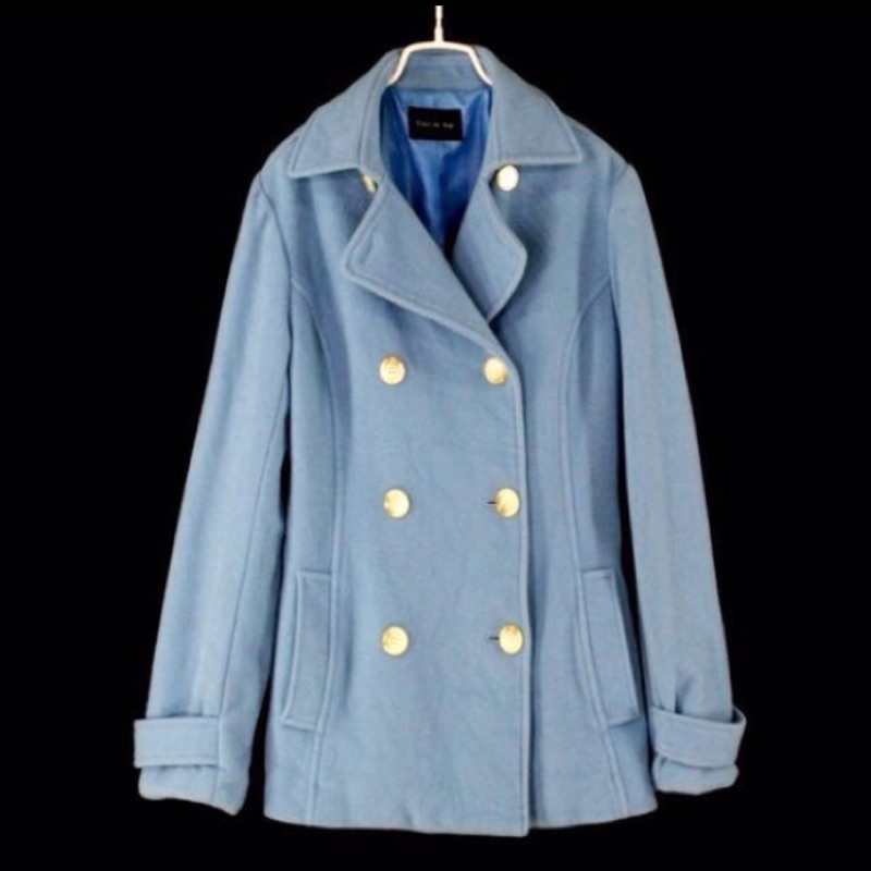 日本【Cosa de Ver】 藍色雙排扣羊毛短大衣M