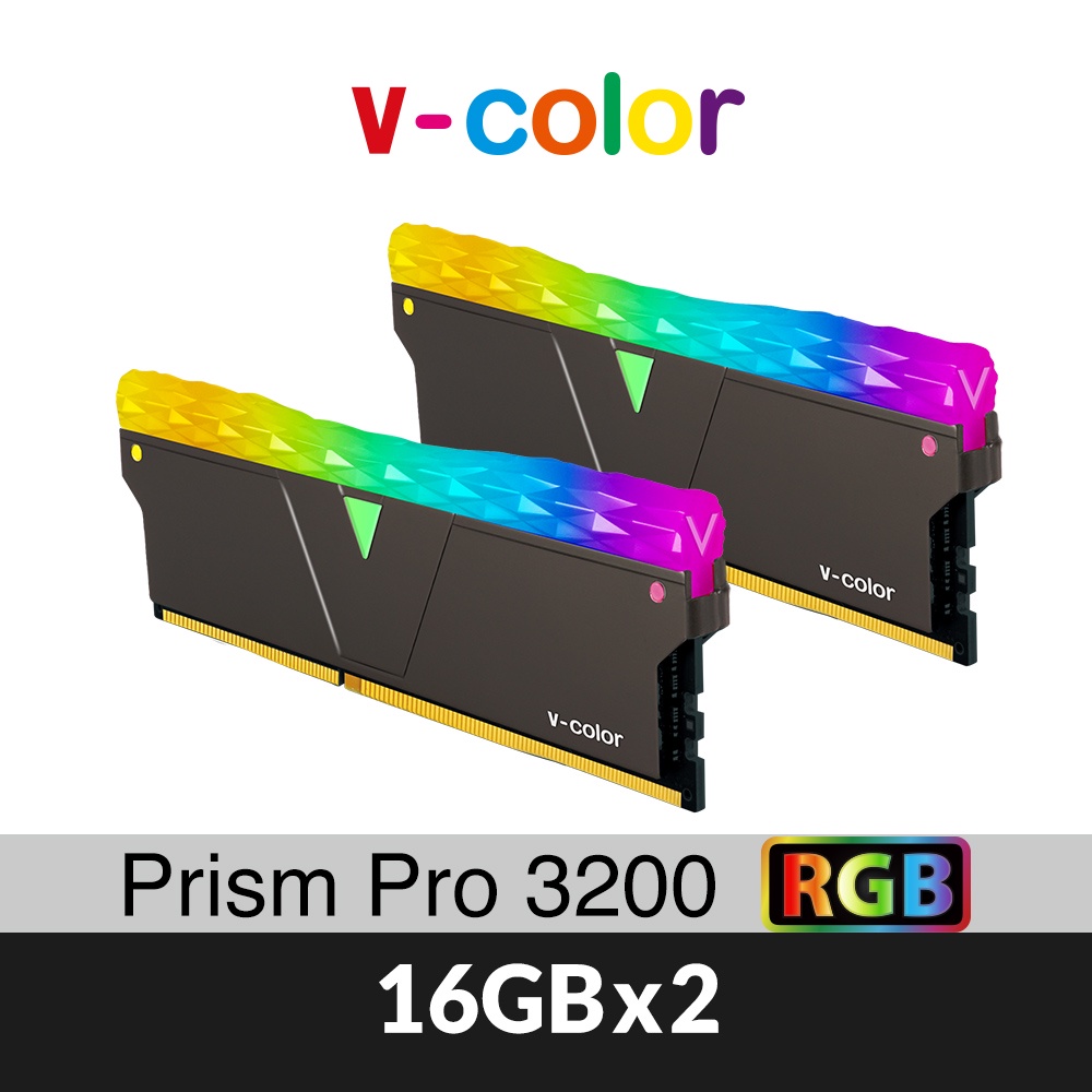 v-color全何 Prism Pro系列 DDR4 3200 32GB(16GBX2) RGB桌上型超頻記憶體(黑)