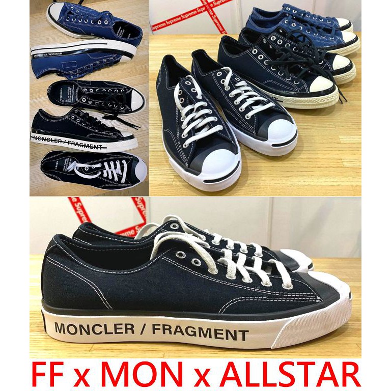 BLACK全新FRAGMENT x MONCLER x Converse三星標ALL STAR黑標帆布鞋開口笑