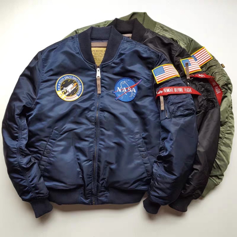 預購正品alpha Nasa Ma1 飛行夾克男女外套刺繡單面著軍綠黑藍 蝦皮購物