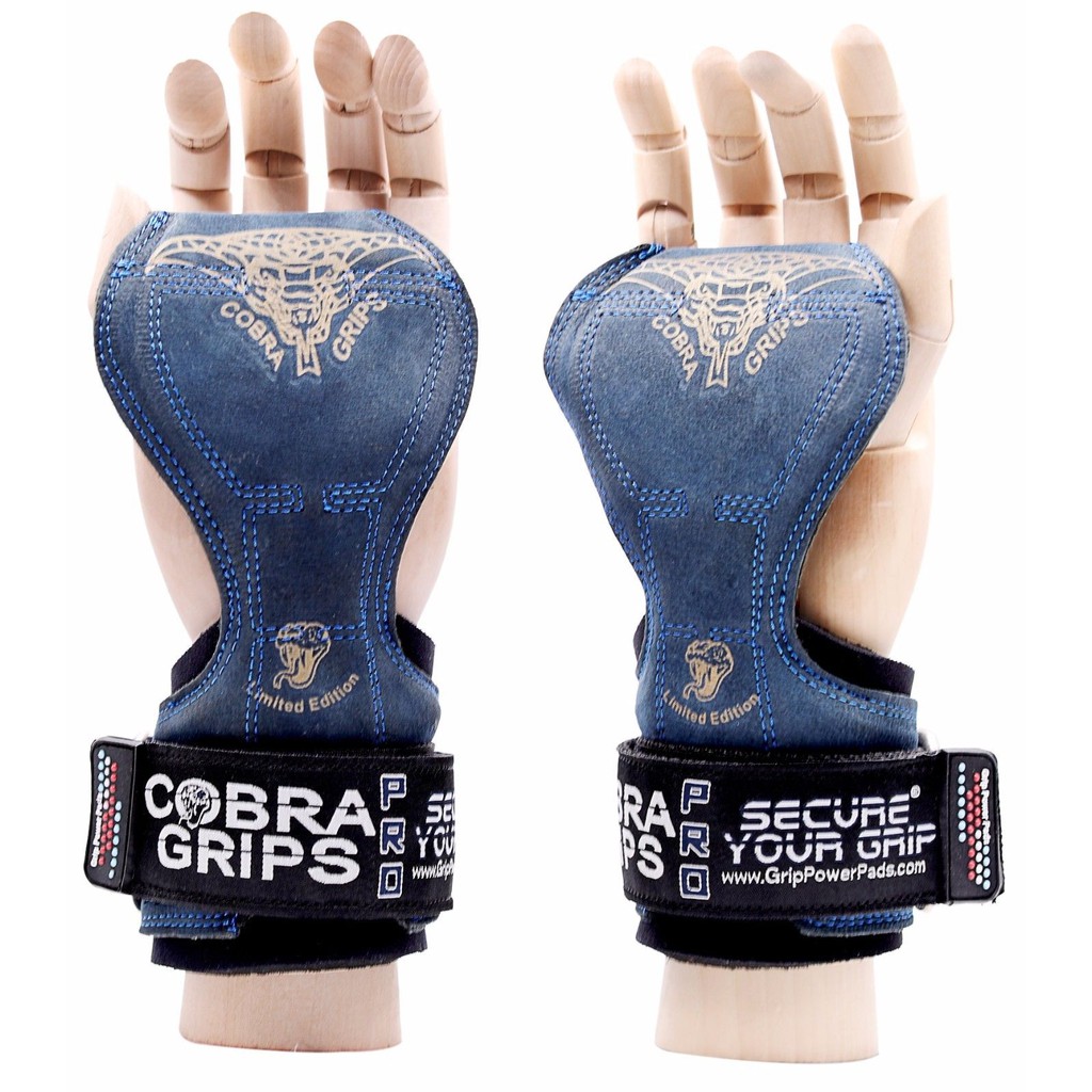 現貨Cobra Grips® PRO系列男生用藍色真皮健身拉力帶(One Size)