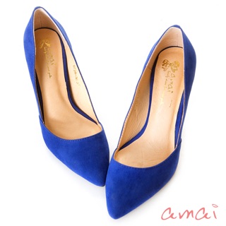 amai法式麂皮絨尖頭高跟鞋 寶藍