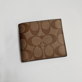 美國百分百【全新真品】Coach 皮夾 真皮 短夾 錢包 印花 八卡 皮包 男款 駝色印花 AA60