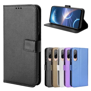 宏達電 時尚鑽石翻蓋 HTC Desire 22 Pro 5G 錢包保護套掛繩 PU 皮套卡槽