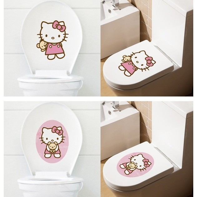 Hello Kitty廁所貼diy貼家具裝飾 踢腳線牆貼 卡通貓創意貼紙 卡通防水馬桶貼 防水自粘PVC地腳線腰線貼