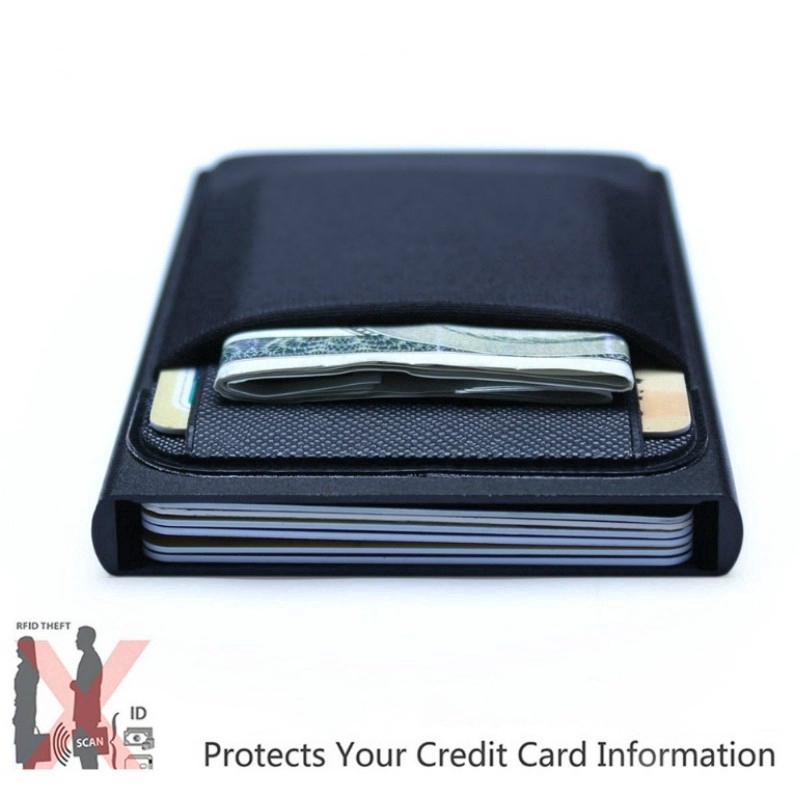 Rfid Ridge 超薄黑色碳纖維信用卡夾金屬簡約錢包